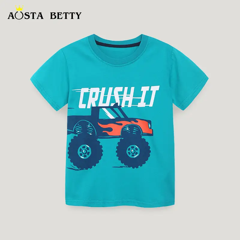New Summer Knitted Cotton Boys T-Shirt Teal Round Neck - Image 2