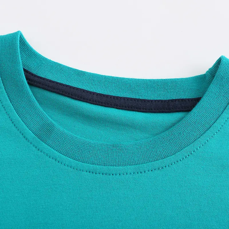 New Summer Knitted Cotton Boys T-Shirt Teal Round Neck - Image 4