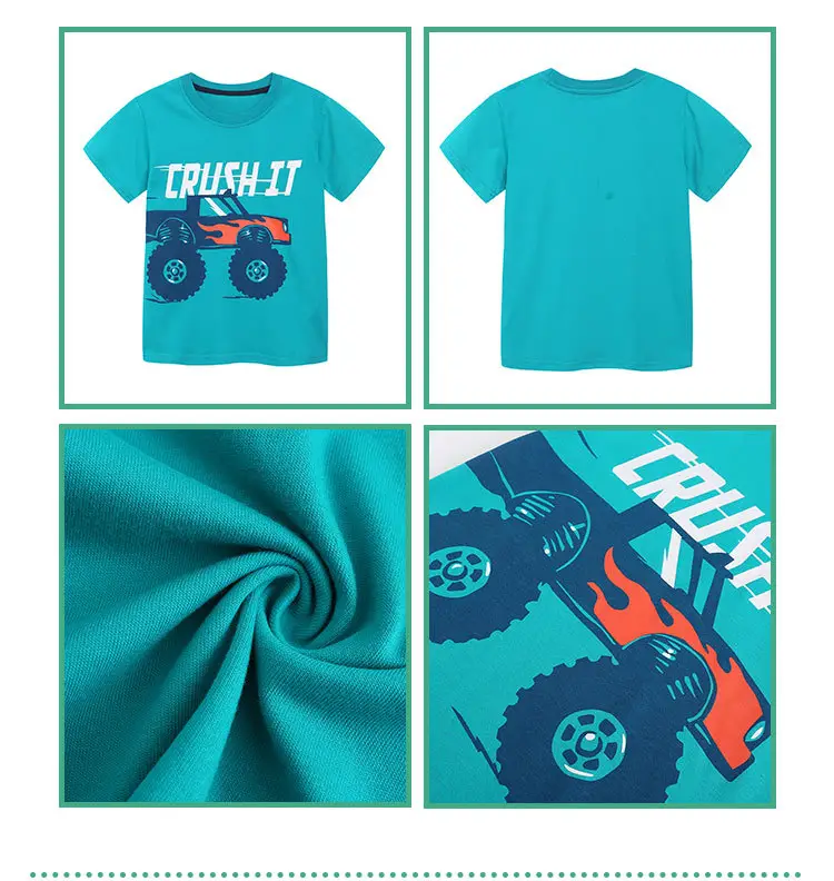 New Summer Knitted Cotton Boys T-Shirt Teal Round Neck â feature 23