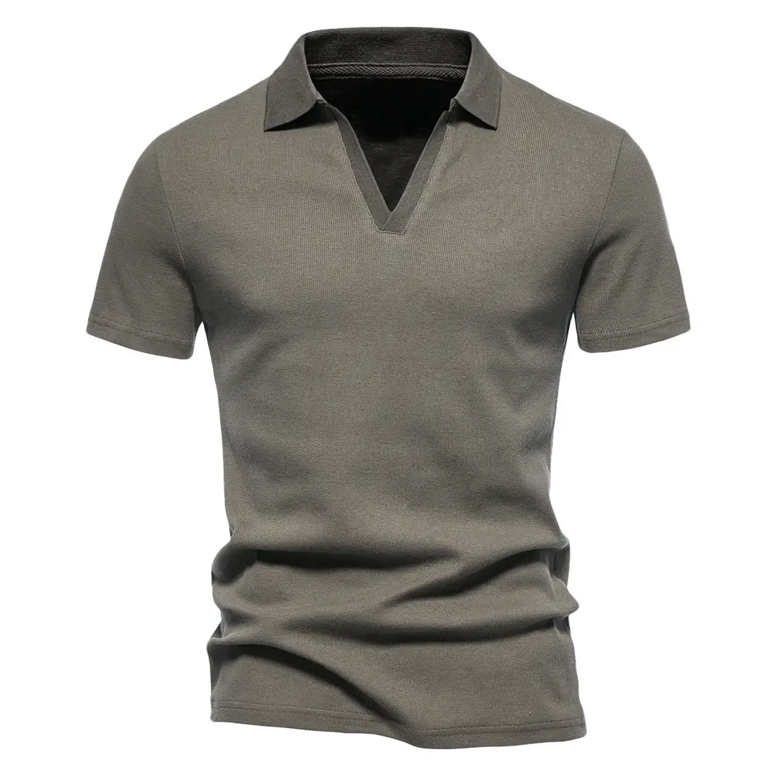 Men's Grey Polo T-Shirt with Retro Collar - Image 10