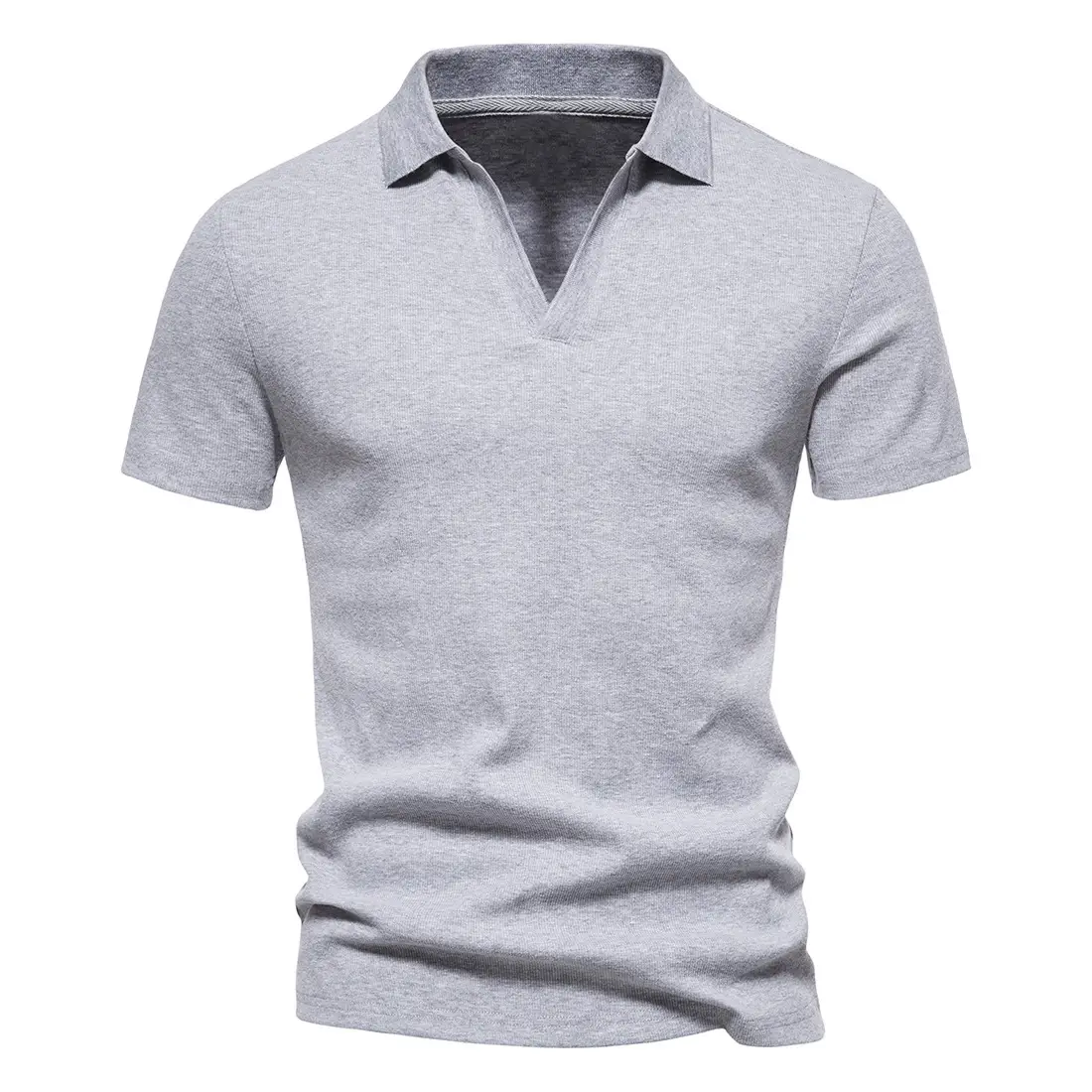 Men's Grey Polo T-Shirt with Retro Collar - Image 12