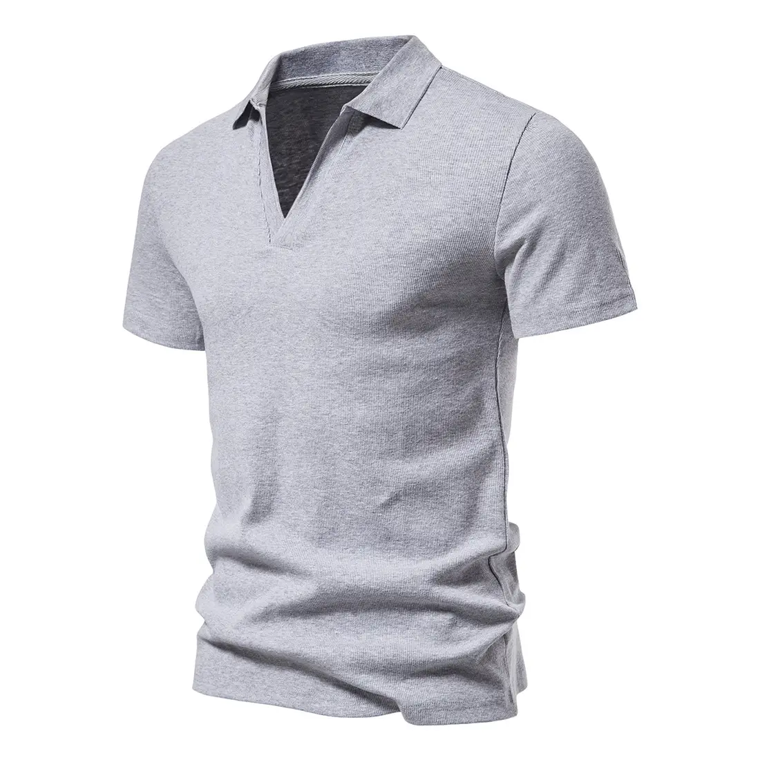 Men's Grey Polo T-Shirt with Retro Collar — feature 6
