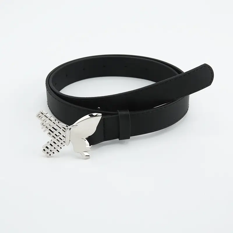 Women's White Leather Belt with Crystal Buckle