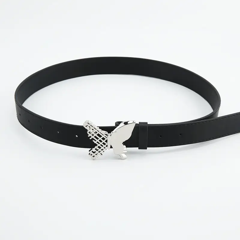 Women's White Leather Belt with Crystal Buckle - Image 4