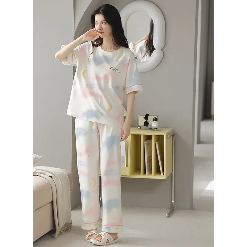 Women's Summer Cotton Pajamas Short Sleeve Trousers - Image 6