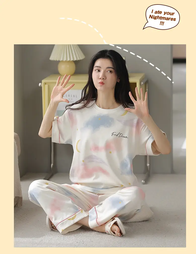 Women's Summer Cotton Pajamas Short Sleeve Trousers — feature 10