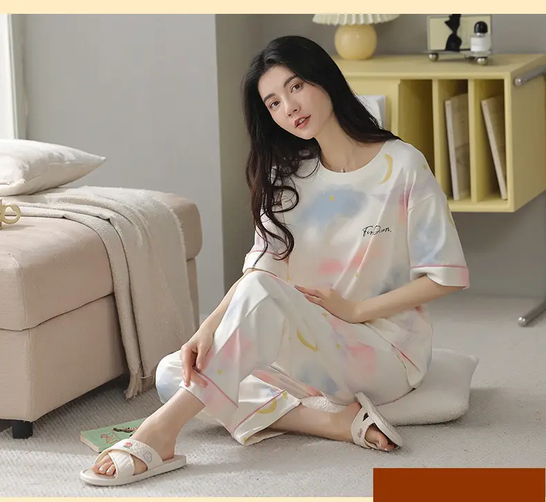Women's Summer Cotton Pajamas Short Sleeve Trousers — feature 11