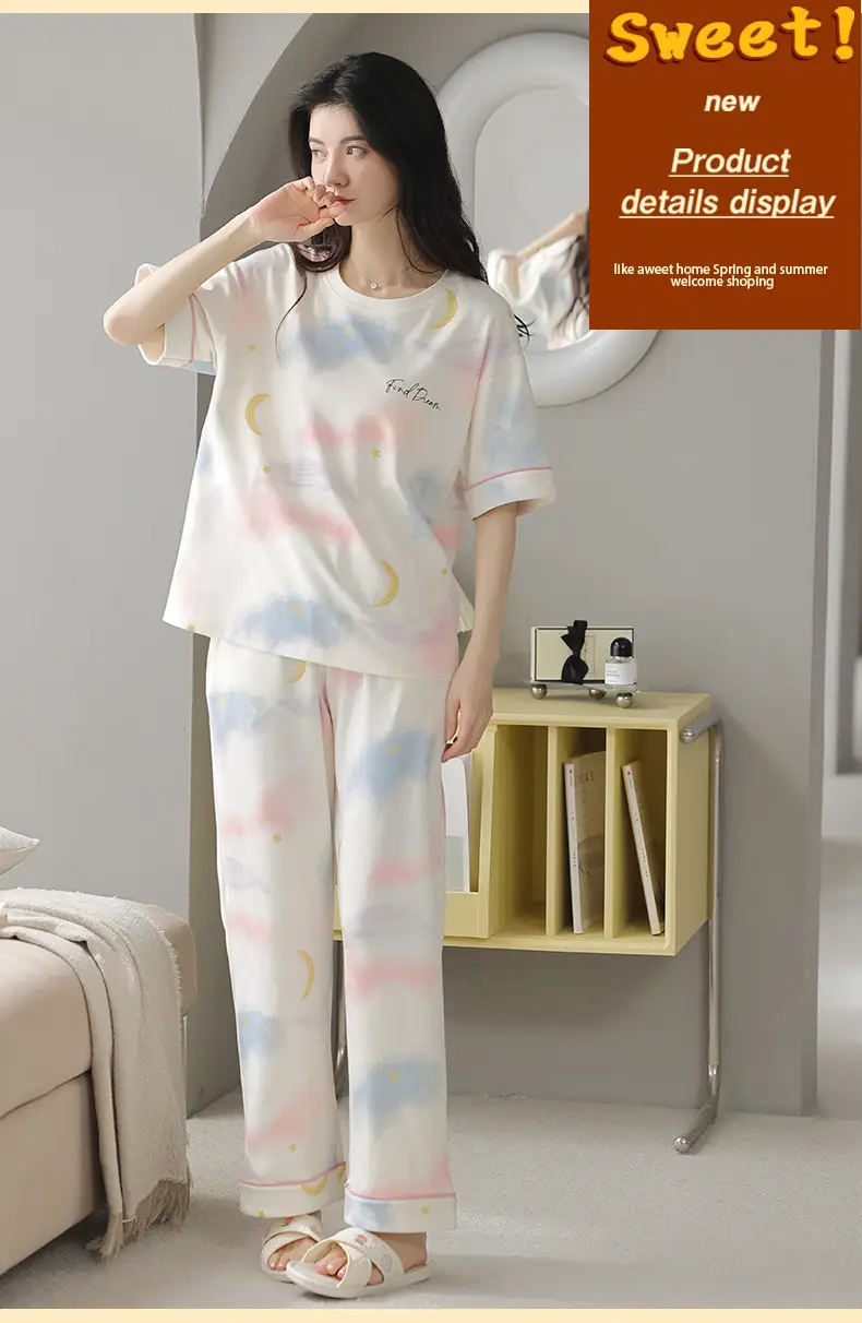 Women's Summer Cotton Pajamas Short Sleeve Trousers — feature 12