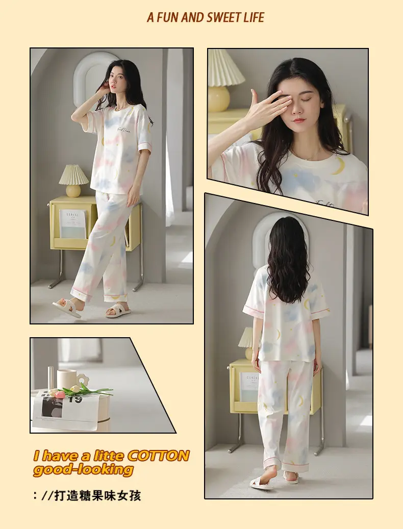 Women's Summer Cotton Pajamas Short Sleeve Trousers — feature 13