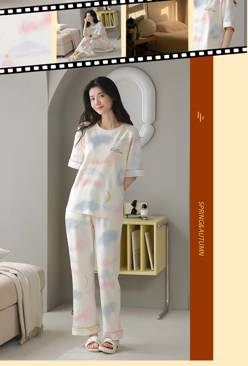 Women's Summer Cotton Pajamas Short Sleeve Trousers — feature 9