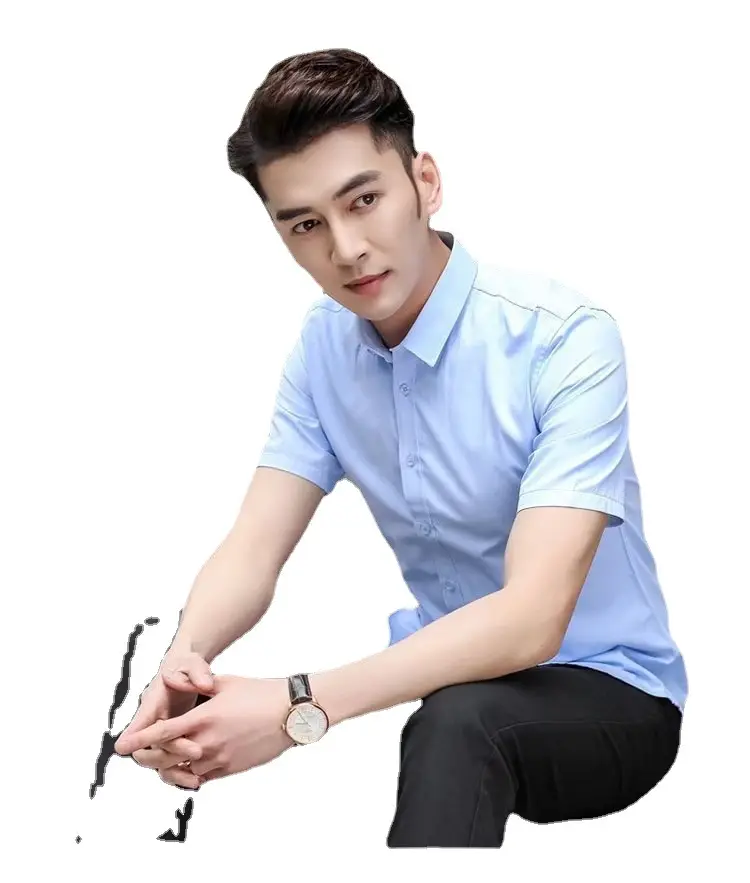 Men Summer White Slim Fit Shirt Short Sleeve - Image 53