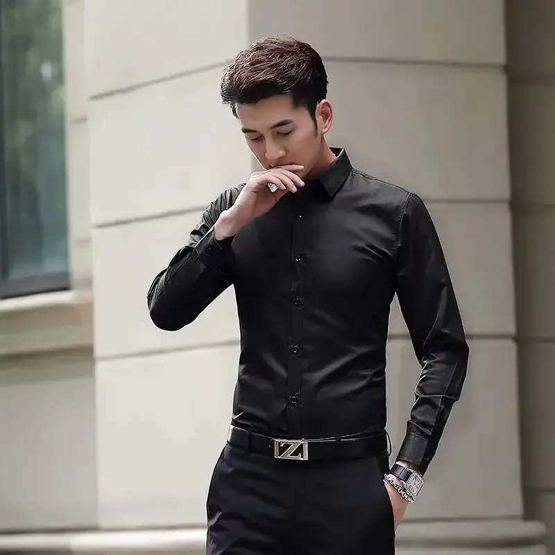 Men's Pink Slim Fit Business Shirt Long Sleeve - Image 13
