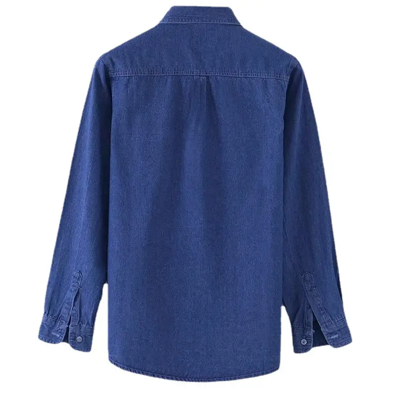 Blue Denim Long Sleeve Shirt for Men Middle Age - Image 7