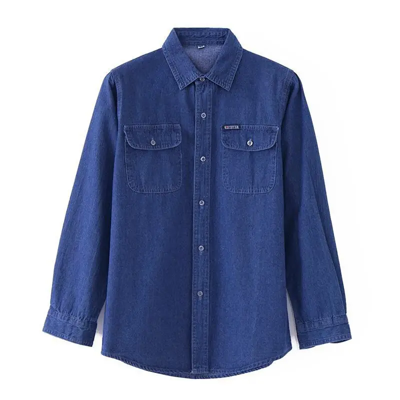Blue Denim Long Sleeve Shirt for Men Middle Age - Image 2