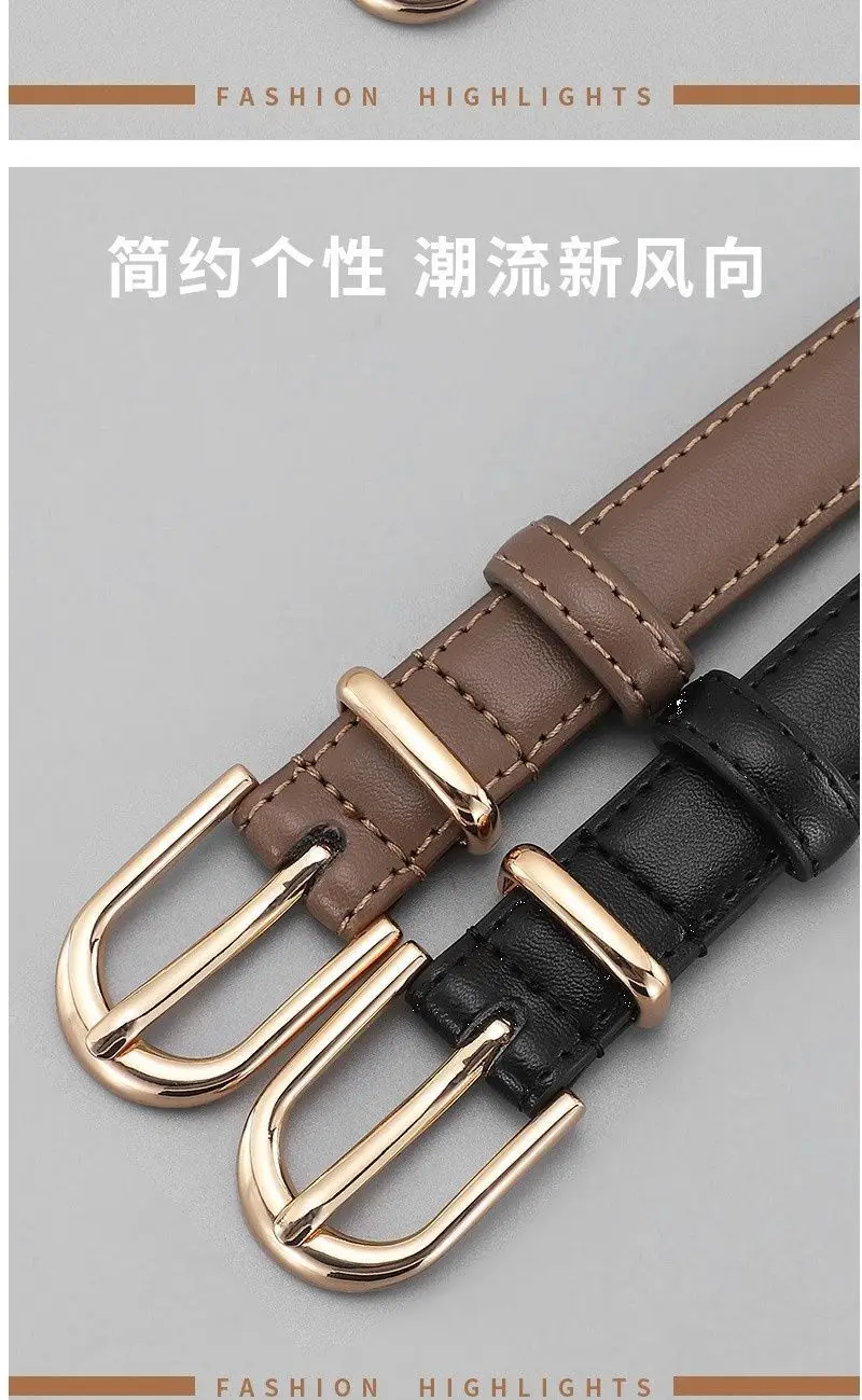 Women's Tan Pure Cowhide Belt with Pin Buckle — feature 2