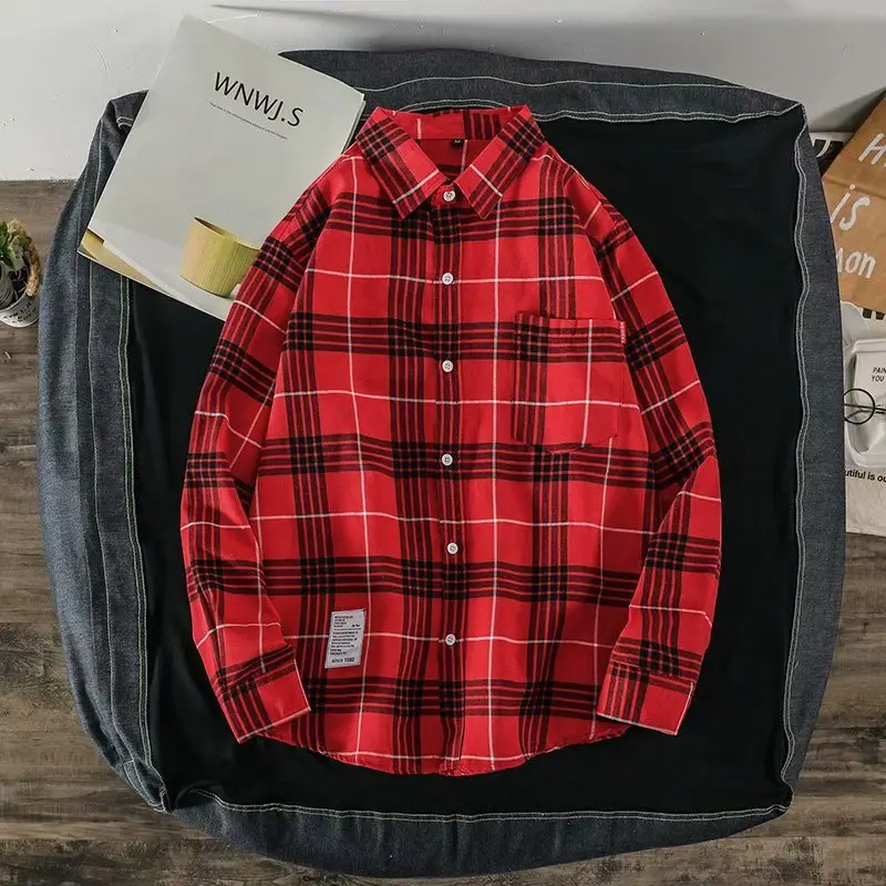 Men's Plaid Long Sleeve Shirt Black White - Image 12