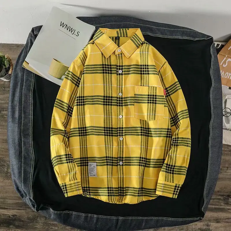 Men's Plaid Long Sleeve Shirt Black White - Image 7