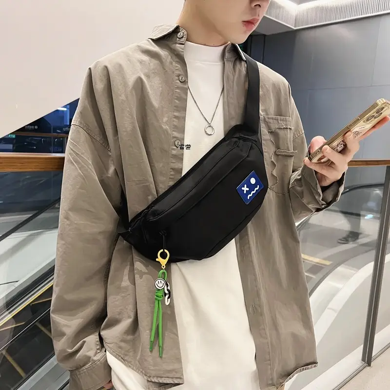 Men's Black Japanese Fashion Chest Bag with Tassel - Image 6