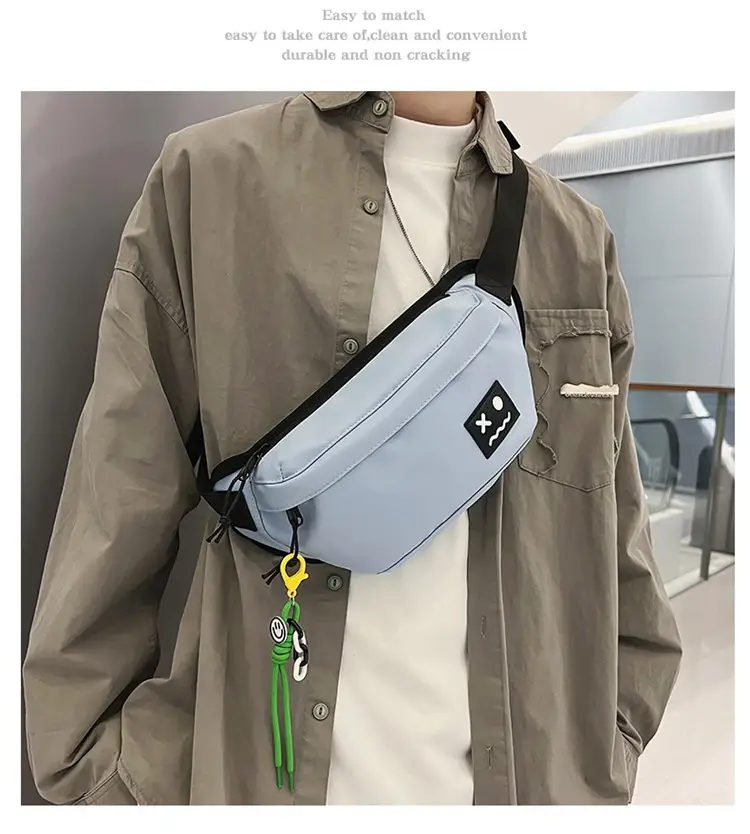 Men's Black Japanese Fashion Chest Bag with Tassel — feature 13