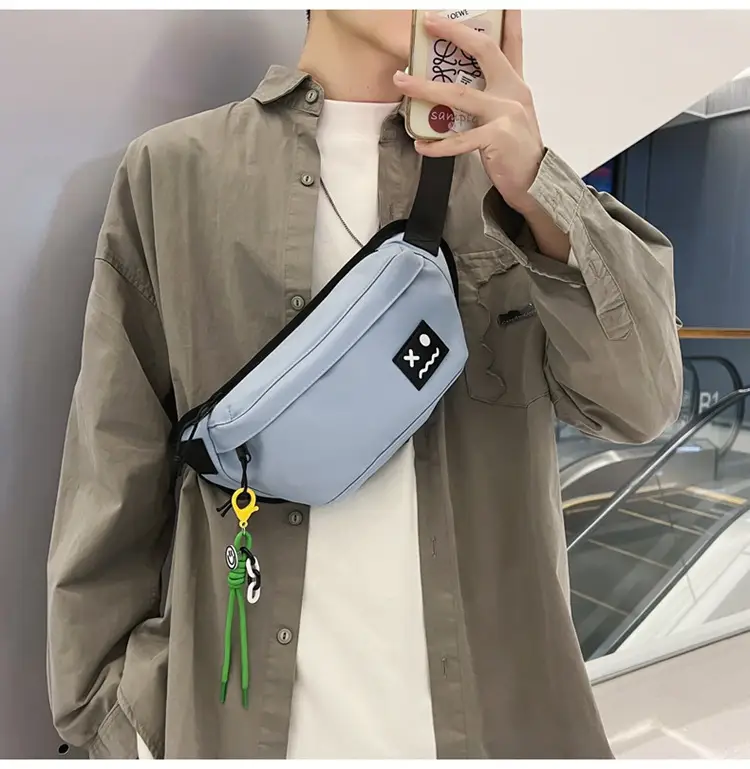 Men's Black Japanese Fashion Chest Bag with Tassel — feature 14