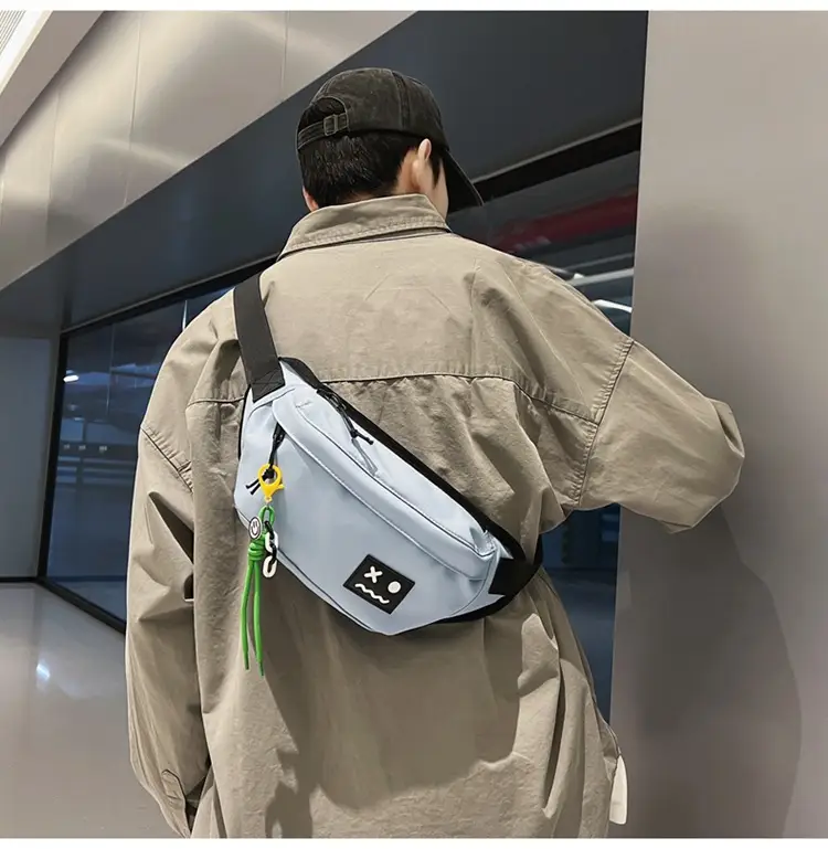 Men's Black Japanese Fashion Chest Bag with Tassel — feature 16