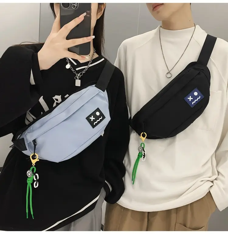Men's Black Japanese Fashion Chest Bag with Tassel — feature 17