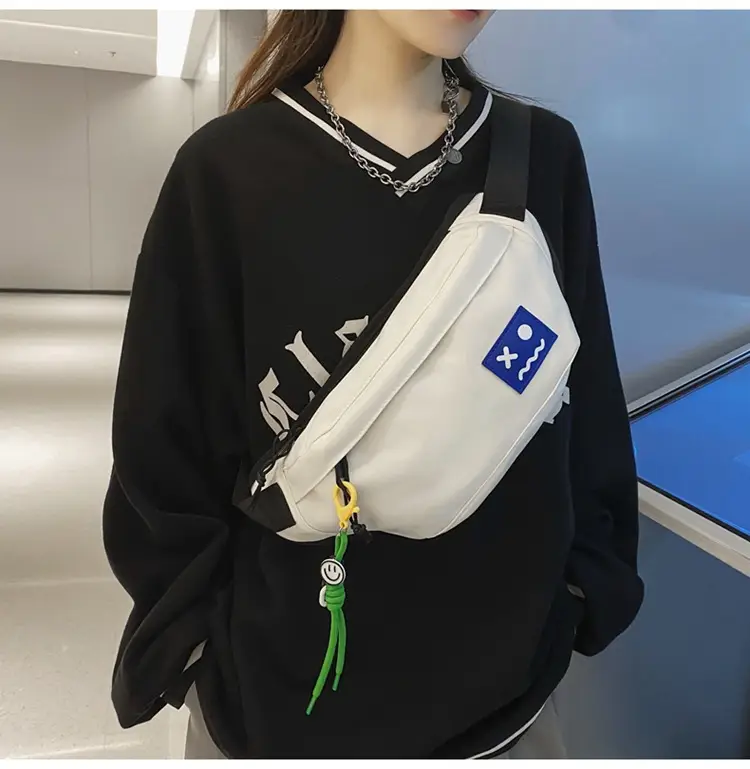 Men's Black Japanese Fashion Chest Bag with Tassel — feature 24