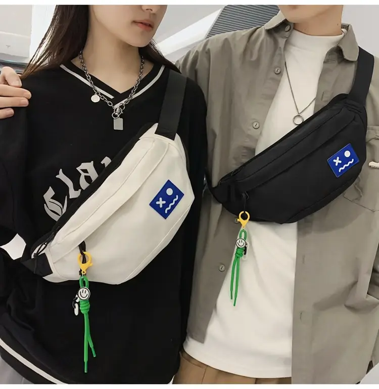 Men's Black Japanese Fashion Chest Bag with Tassel — feature 31