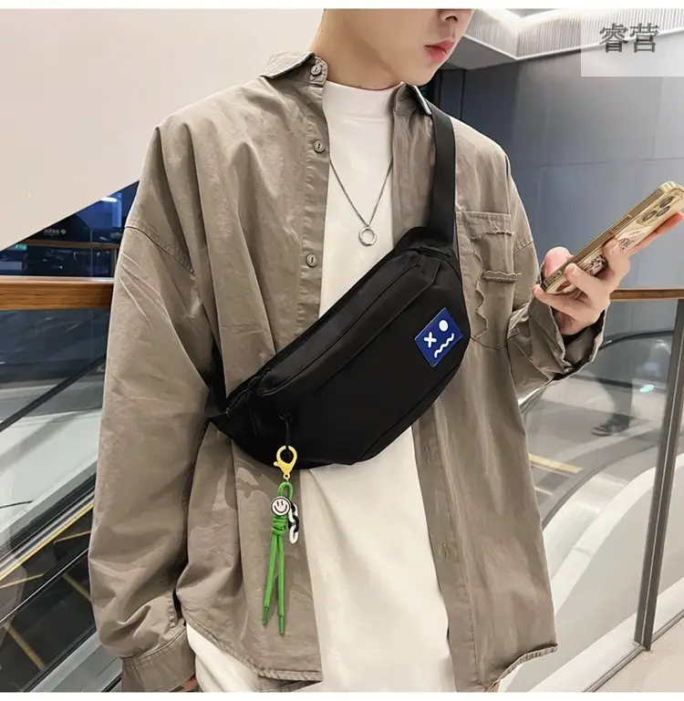 Men's Black Japanese Fashion Chest Bag with Tassel — feature 34