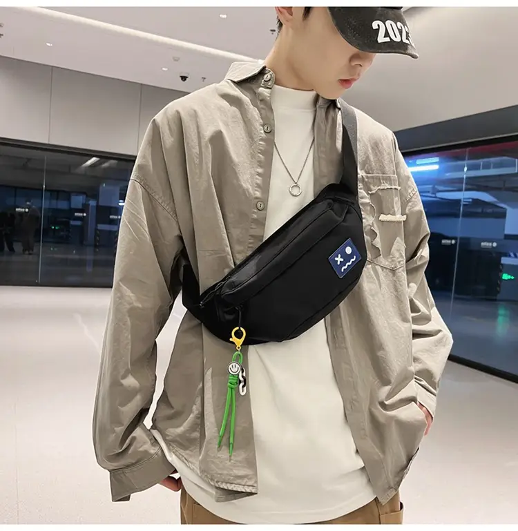 Men's Black Japanese Fashion Chest Bag with Tassel — feature 35