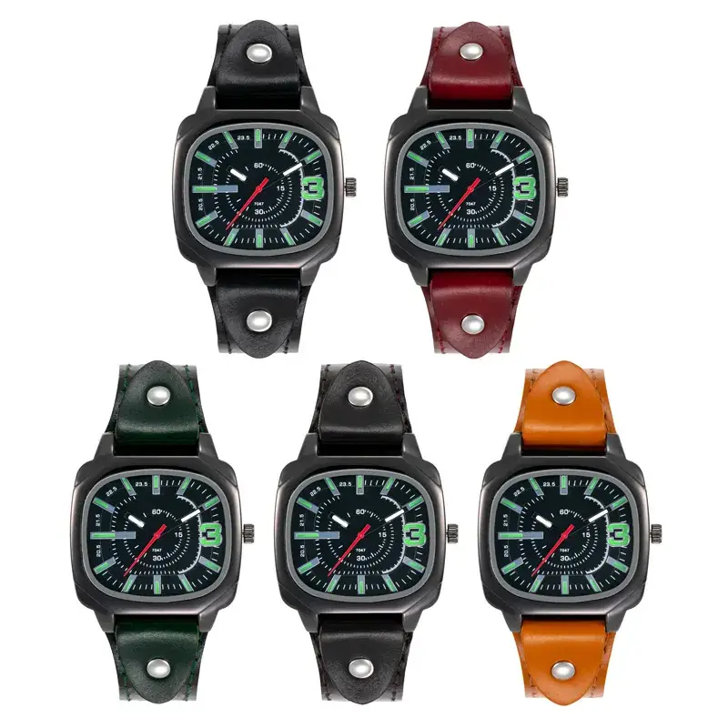 Retro Square Leather Watch with Compass Dial