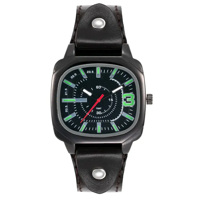 Retro Square Leather Watch with Compass Dial