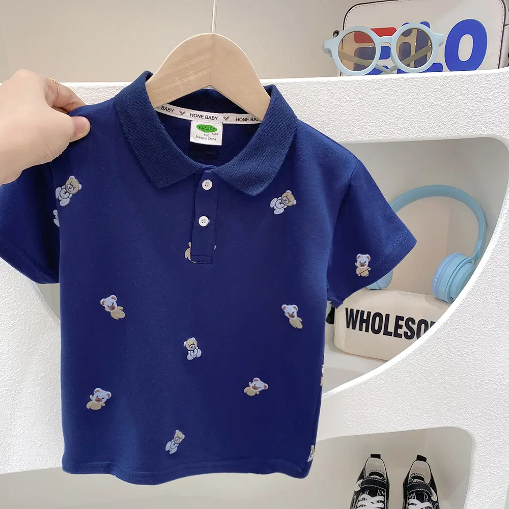 Boys Cartoon Polo Shirt 2023 Summer Light Green White - Image 5