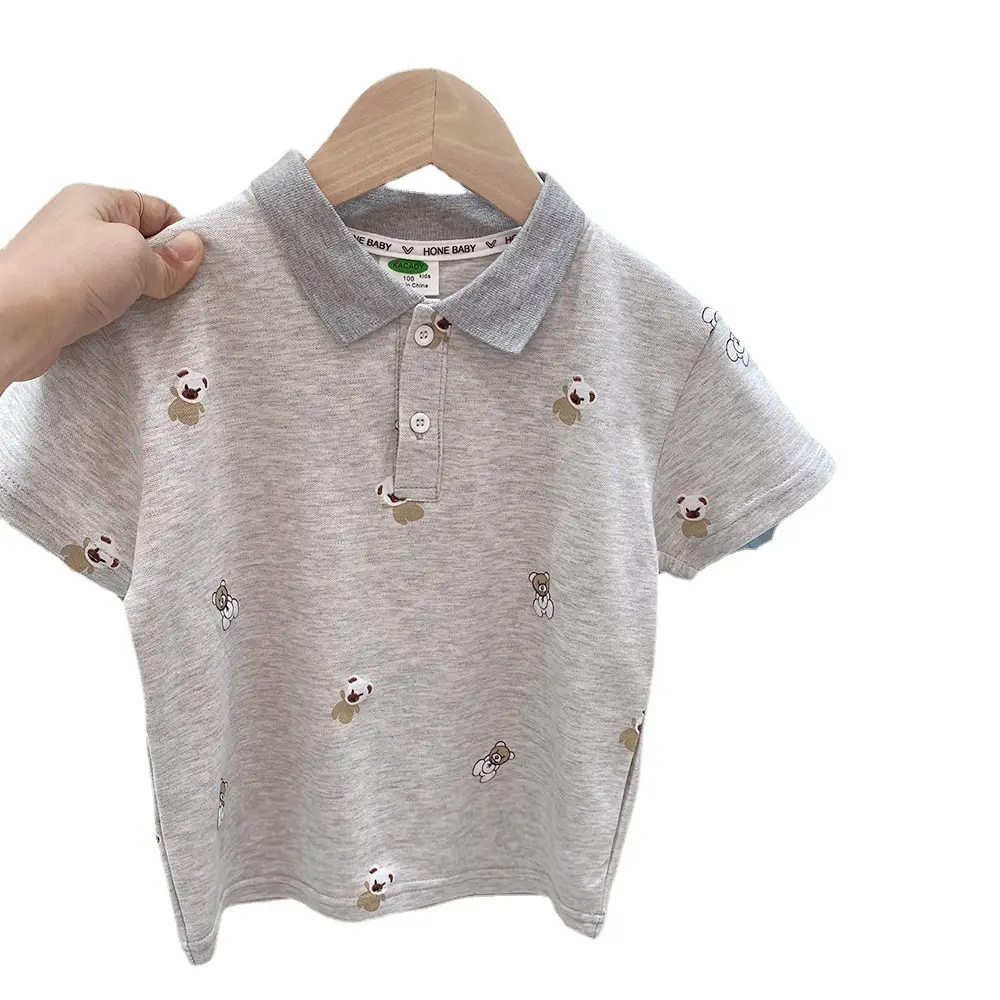 Boys Cartoon Polo Shirt 2023 Summer Light Green White - Image 8