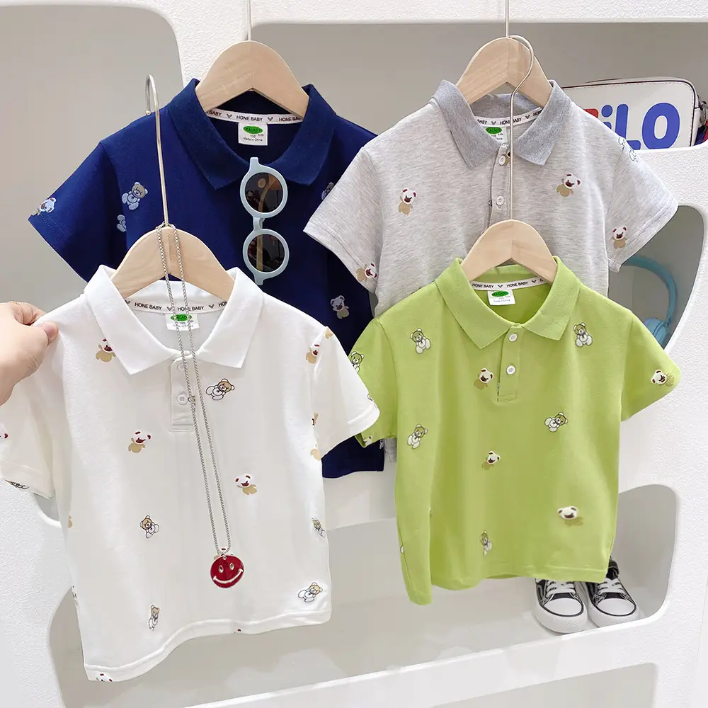 Boys Cartoon Polo Shirt 2023 Summer Light Green White — feature 1
