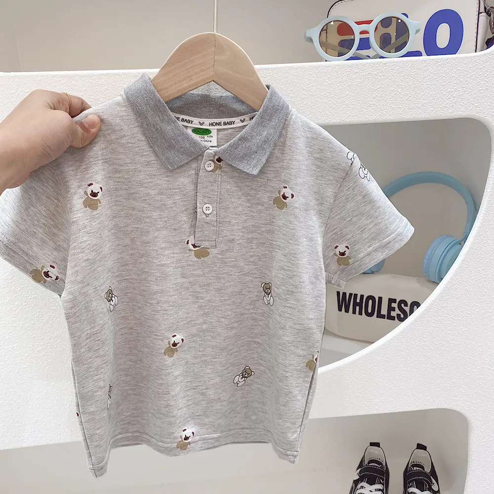 Boys Cartoon Polo Shirt 2023 Summer Light Green White — feature 5