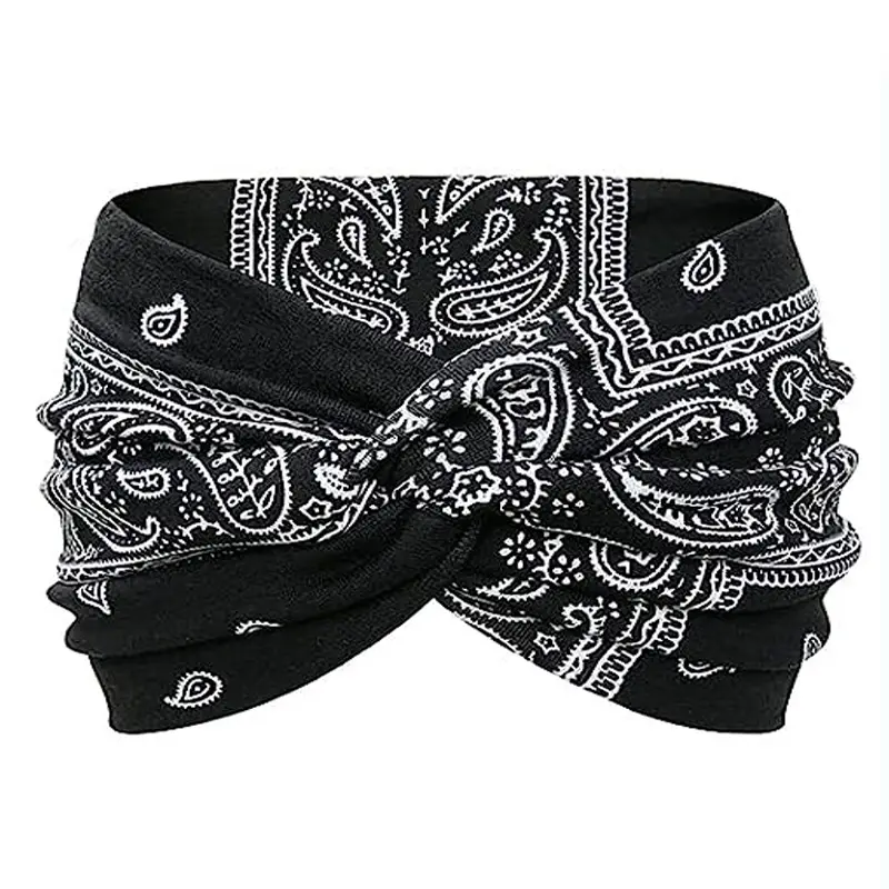 Women's Black White Striped Elastic Scarf with Cross Design