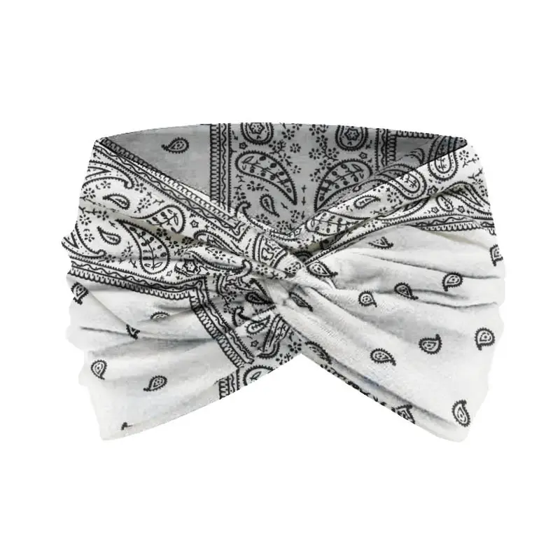 Women's Black White Striped Elastic Scarf with Cross Design