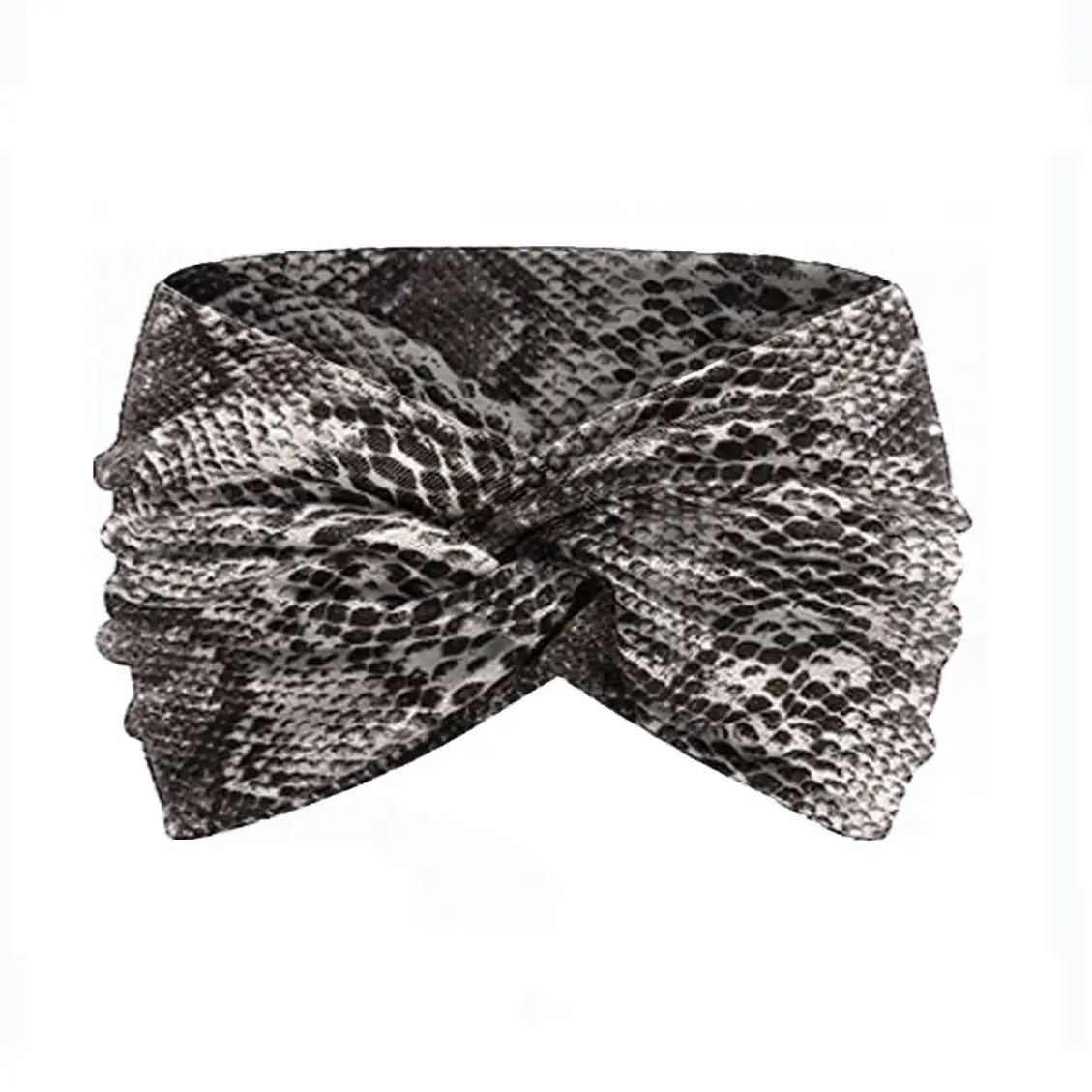 Women's Black White Striped Elastic Scarf with Cross Design