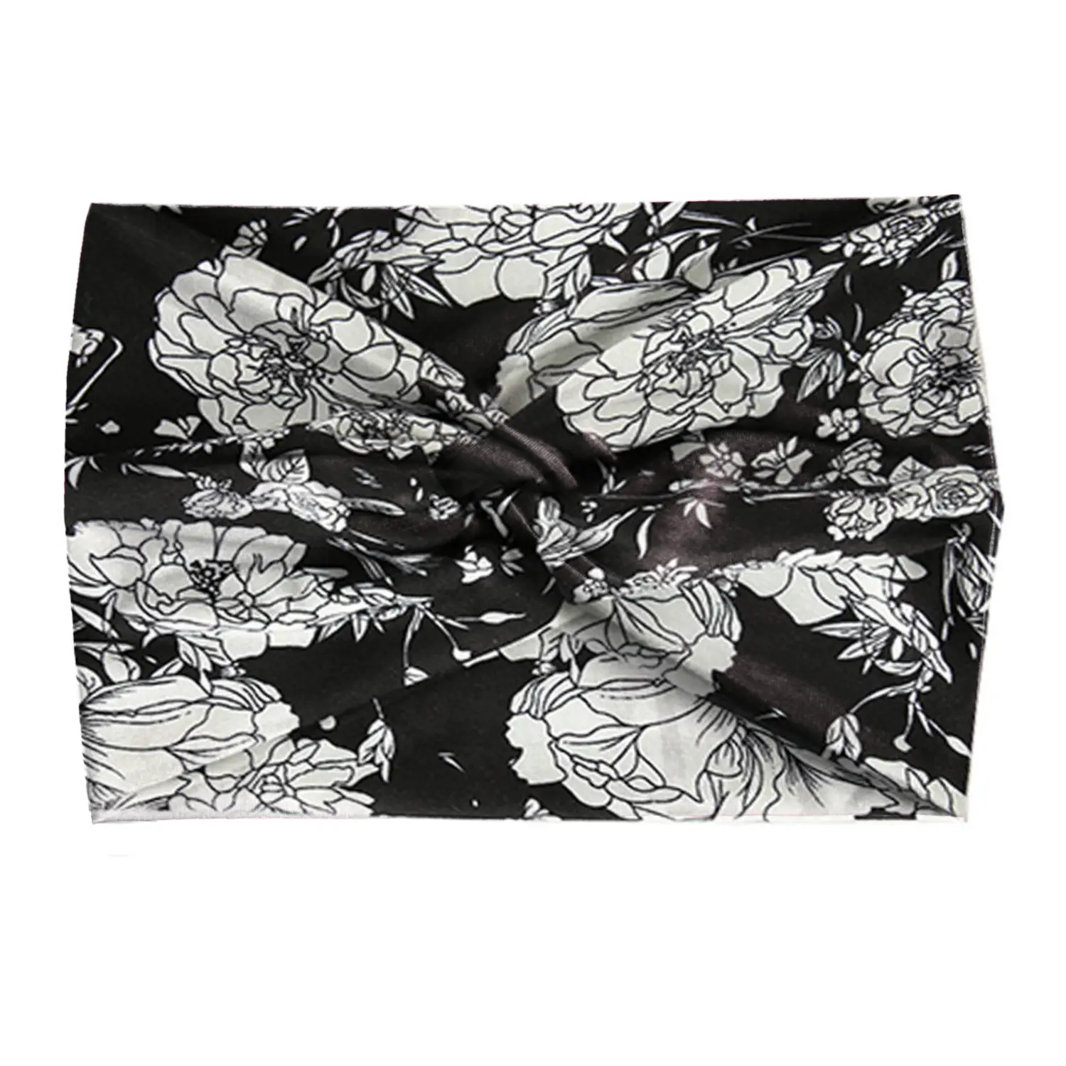 Women's Black White Striped Elastic Scarf with Cross Design