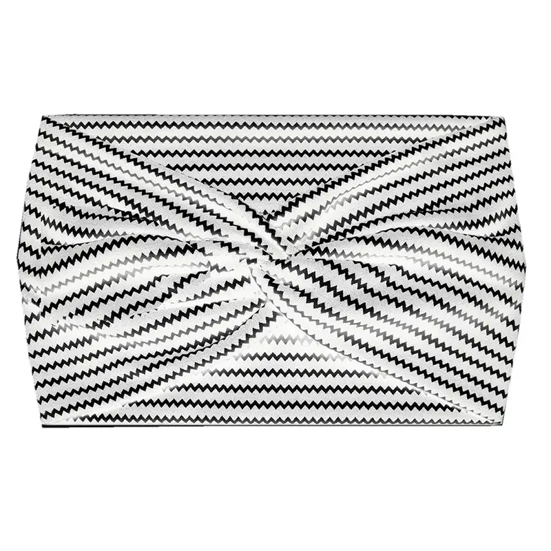 Women's Black White Striped Elastic Scarf with Cross Design