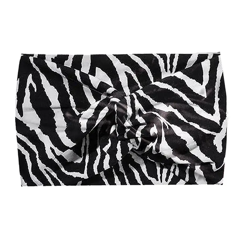 Women's Black White Striped Elastic Scarf with Cross Design
