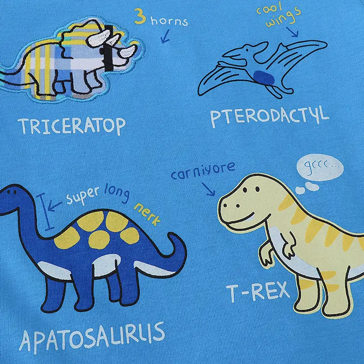Boys Dinosaur Print Cotton T-Shirt & Shorts Set Blue - Image 3