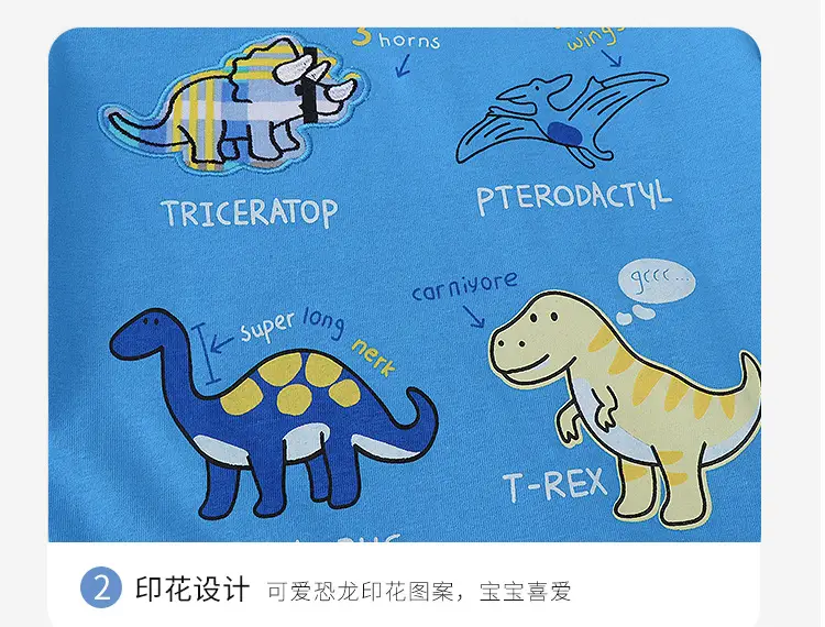 Boys Dinosaur Print Cotton T-Shirt & Shorts Set Blue — feature 11