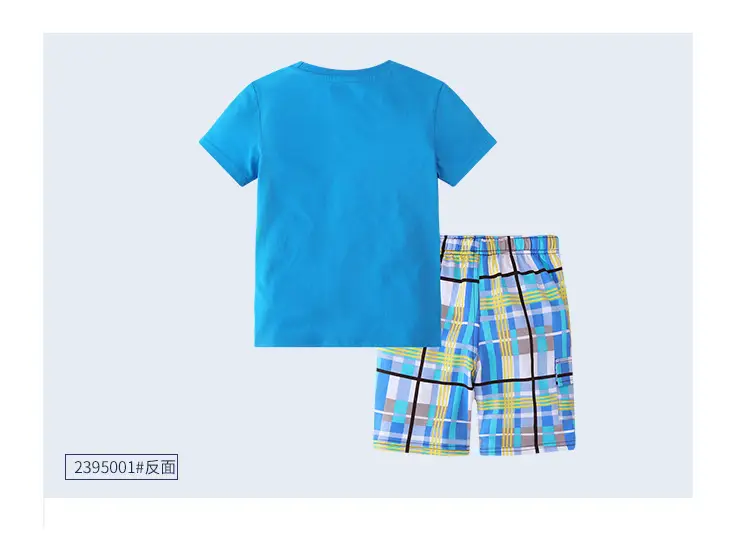 Boys Dinosaur Print Cotton T-Shirt & Shorts Set Blue — feature 9