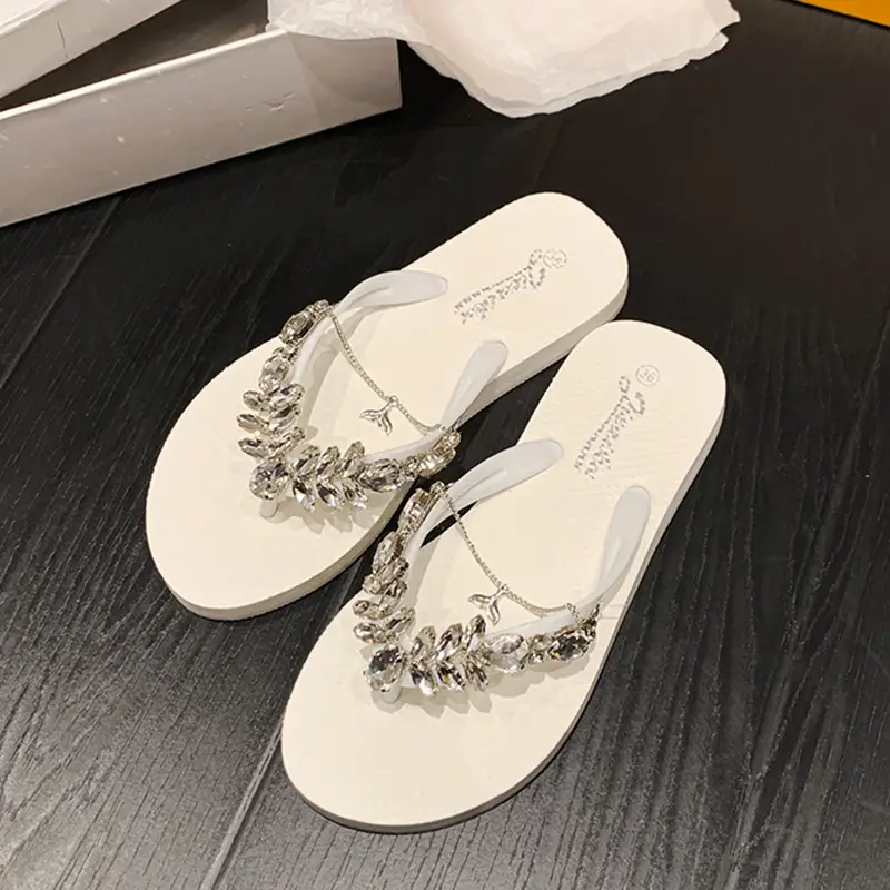 2023 Glass Rhinestone Flip Flops Korean Style Small