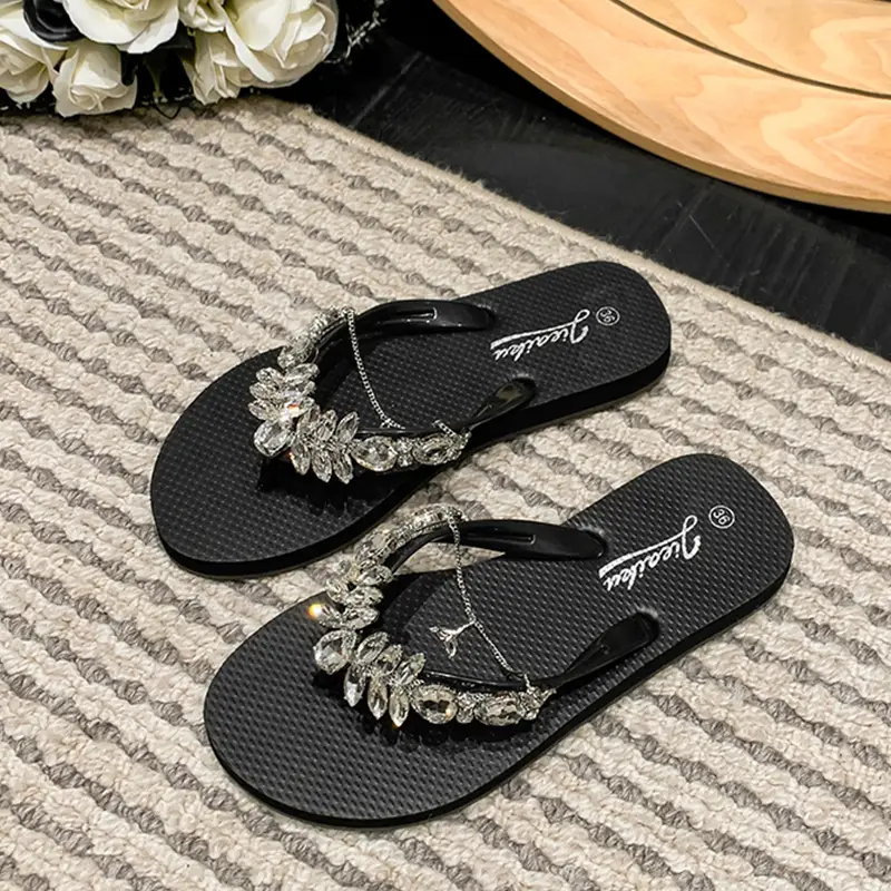 2023 Glass Rhinestone Flip Flops Korean Style Small