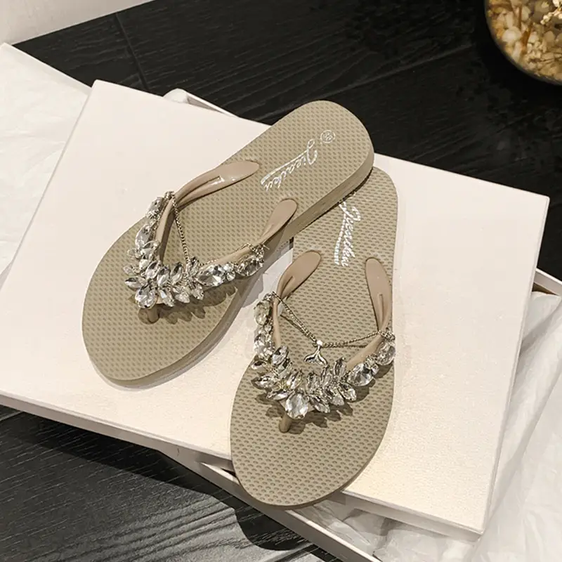 2023 Glass Rhinestone Flip Flops Korean Style Small