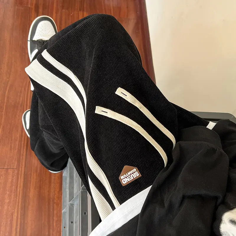 Men's Corduroy Waffle Pants Black White 2022 - Image 7