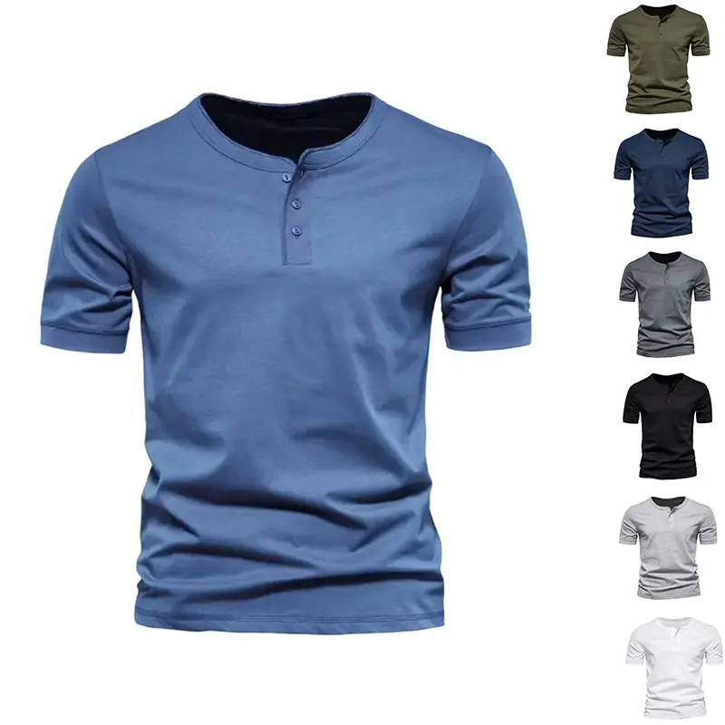 Men's Gray Slim Fit Button T-Shirt - Image 8